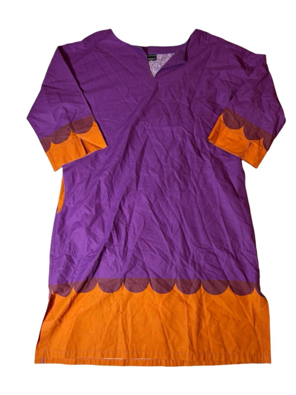 Marimekko Mika Piirainen Purple Orange Colorblock Cotton Tunic Dress Size 44